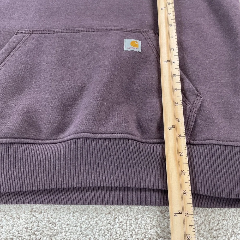 Carhartt Womens Relaxed Fit Fleece Hoodie Plum Purple Graphic Sleeve Medium - Picture 7 of 7